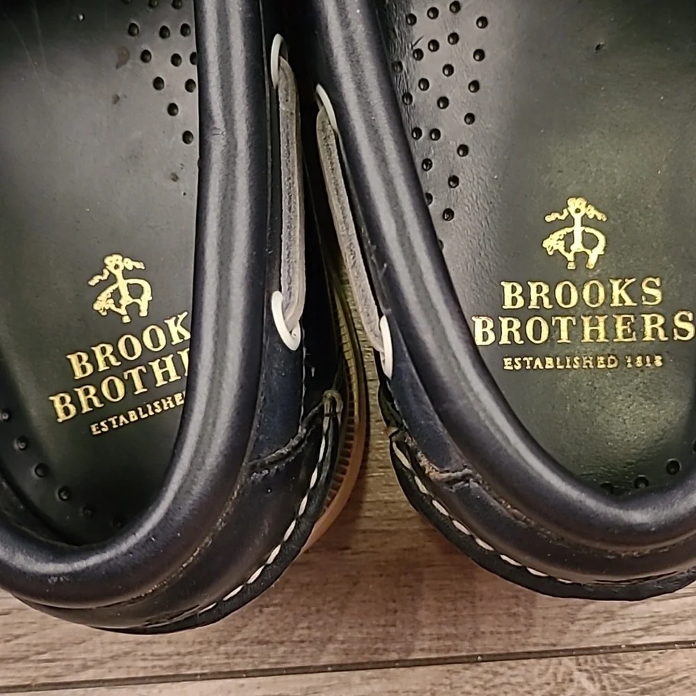 BROOKS BROTHERS Dark Navy Blue Leather‎ Rubber Sz 10 D Mens Casual Boat Shoes